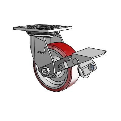 4 Series 2 Inch Wide Top Plate Swivel Caster Caster with 5 x 2 Moldon Polyurethane (Aluminum Core) Wheel and Tread Lock Brake