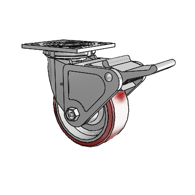 4 Series 2 Inch Wide Top Plate Swivel Caster Caster with 5 x 2 Moldon Polyurethane (Aluminum Core) Wheel and Tech Lock Brake