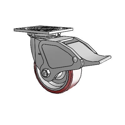 4 Series 2 Inch Wide Top Plate Swivel Caster Caster with 5 x 2 Moldon Polyurethane (Aluminum Core) Wheel and Total Lock Brake