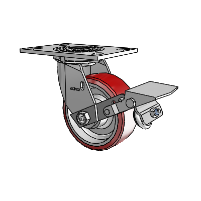 4 Series 2 Inch Wide Top Plate Swivel Caster Caster with 5 x 2 Moldon Polyurethane (Aluminum Core) Wheel and Tread Lock Brake