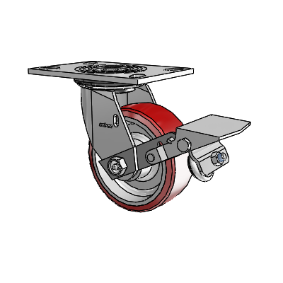 4 Series 2 Inch Wide Top Plate Swivel Caster Caster with 5 x 2 Moldon Polyurethane (Aluminum Core) Wheel and Tread Lock Brake