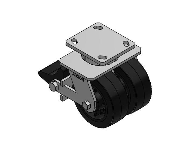 115 Series Top Plate Swivel Black tread on black enamel core Caster with 5 x 2 MR - Moldon Rubber (Cast Iron Core) Wheel and Poly Lock Integrated Brake