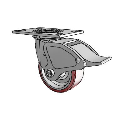 4 Series 2 Inch Wide Top Plate Swivel Caster Caster with 5 x 2 Moldon Polyurethane (Aluminum Core) Wheel and Total Lock Brake