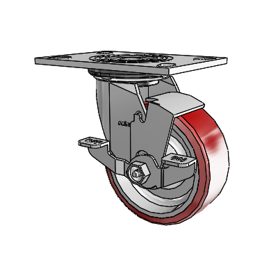 4 Series 2 Inch Wide Top Plate Swivel Caster Caster with 5 x 2 Moldon Polyurethane (Aluminum Core) Wheel and Top Lock Brake