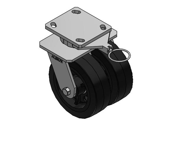 115 Series Top Plate Swivel Black tread on black enamel core Caster with 6 x 2 MR - Moldon Rubber (Cast Iron Core) Wheel
