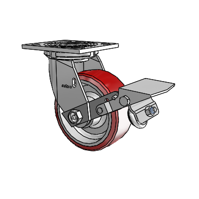 4 Series 2 Inch Wide Top Plate Swivel Caster Caster with 5 x 2 Moldon Polyurethane (Aluminum Core) Wheel and Tread Lock Brake
