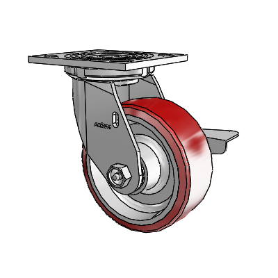 4 Series 2 Inch Wide Top Plate Swivel Caster Caster with 5 x 2 Moldon Polyurethane (Aluminum Core) Wheel and Side Lock Brake