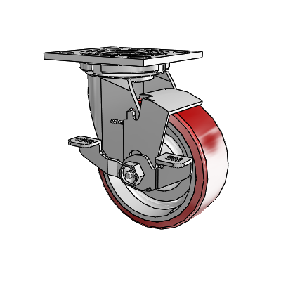 4 Series 2 Inch Wide Top Plate Swivel Caster Caster with 5 x 2 Moldon Polyurethane (Aluminum Core) Wheel and Top Lock Brake