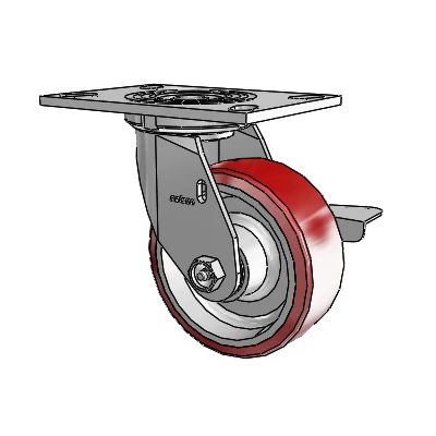 4 Series 2 Inch Wide Top Plate Swivel Caster Caster with 5 x 2 Moldon Polyurethane (Aluminum Core) Wheel and Side Lock Brake
