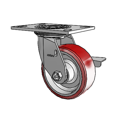4 Series 2 Inch Wide Top Plate Swivel Caster Caster with 5 x 2 Moldon Polyurethane (Aluminum Core) Wheel and Side Lock Brake
