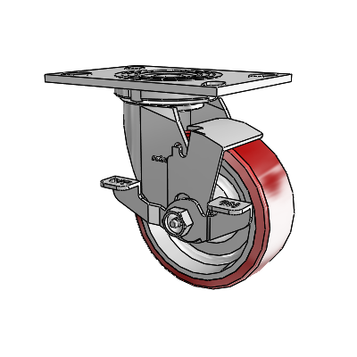 4 Series 2 Inch Wide Top Plate Swivel Caster Caster with 5 x 2 Moldon Polyurethane (Aluminum Core) Wheel and Top Lock Brake