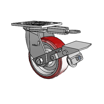 4 Series 2 Inch Wide Top Plate Swivel Caster Caster with 5 x 2 Moldon Polyurethane (Aluminum Core) Wheel and Tread Lock Brake