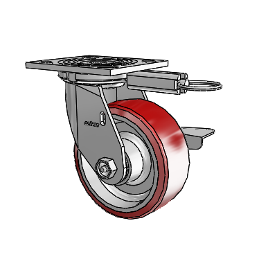 4 Series 2 Inch Wide Top Plate Swivel Caster Caster with 5 x 2 Moldon Polyurethane (Aluminum Core) Wheel and Side Lock Brake