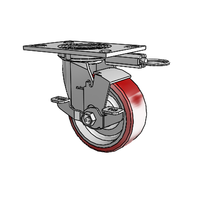 4 Series 2 Inch Wide Top Plate Swivel Caster Caster with 5 x 2 Moldon Polyurethane (Aluminum Core) Wheel and Top Lock Brake