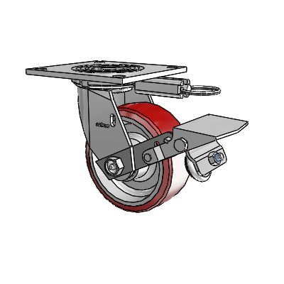 4 Series 2 Inch Wide Top Plate Swivel Caster Caster with 5 x 2 Moldon Polyurethane (Aluminum Core) Wheel and Tread Lock Brake