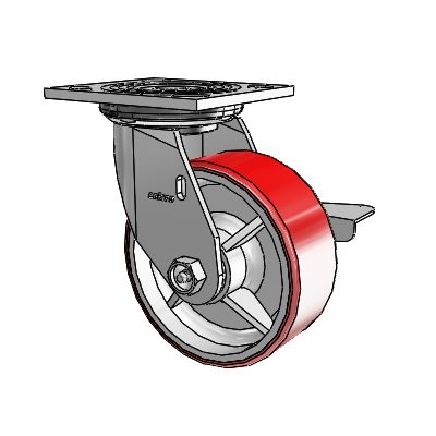 4 Series 2 Inch Wide Top Plate Swivel Caster Caster with 5 x 2 Moldon Polyurethane (Cast Iron Core) Wheel and Side Lock Brake