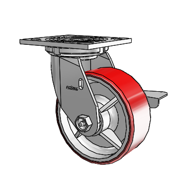 4 Series 2 Inch Wide Top Plate Swivel Caster Caster with 5 x 2 Moldon Polyurethane (Cast Iron Core) Wheel and Side Lock Brake