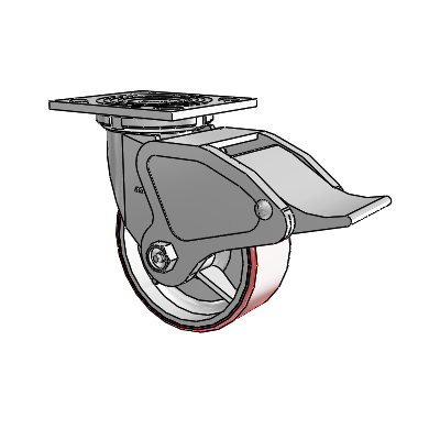 4 Series 2 Inch Wide Top Plate Swivel Caster Caster with 5 x 2 Moldon Polyurethane (Cast Iron Core) Wheel and Total Lock Brake