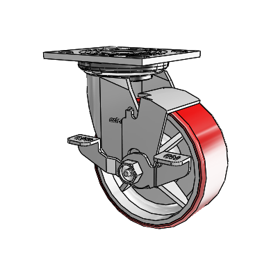 4 Series 2 Inch Wide Top Plate Swivel Caster Caster with 5 x 2 Moldon Polyurethane (Cast Iron Core) Wheel and Top Lock Brake