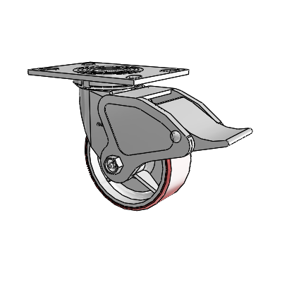 4 Series 2 Inch Wide Top Plate Swivel Caster Caster with 5 x 2 Moldon Polyurethane (Cast Iron Core) Wheel and Total Lock Brake