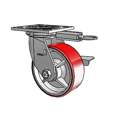 4 Series 2 Inch Wide Top Plate Swivel Caster Caster with 5 x 2 Moldon Polyurethane (Cast Iron Core) Wheel and Side Lock Brake