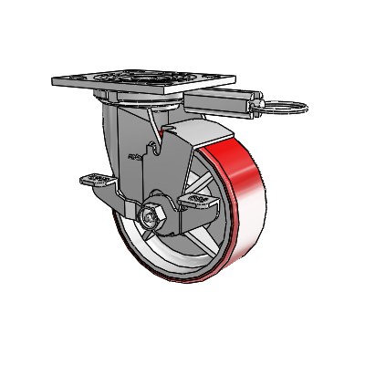 4 Series 2 Inch Wide Top Plate Swivel Caster Caster with 5 x 2 Moldon Polyurethane (Cast Iron Core) Wheel and Top Lock Brake