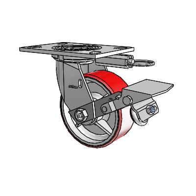 4 Series 2 Inch Wide Top Plate Swivel Caster Caster with 5 x 2 Moldon Polyurethane (Cast Iron Core) Wheel and Tread Lock Brake