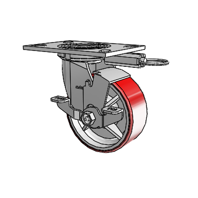 4 Series 2 Inch Wide Top Plate Swivel Caster Caster with 5 x 2 Moldon Polyurethane (Cast Iron Core) Wheel and Top Lock Brake