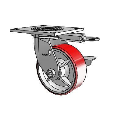 4 Series 2 Inch Wide Top Plate Swivel Caster Caster with 5 x 2 Moldon Polyurethane (Cast Iron Core) Wheel and Side Lock Brake