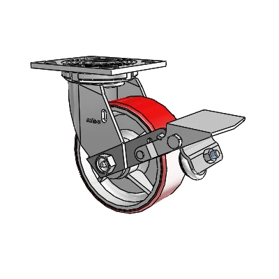 4 Series 2 Inch Wide Top Plate Swivel Caster Caster with 5 x 2 Moldon Polyurethane (Cast Iron Core) Wheel and Tread Lock Brake