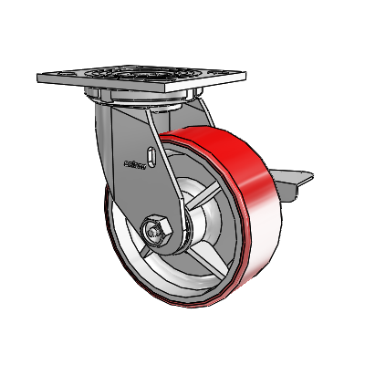 4 Series 2 Inch Wide Top Plate Swivel Caster Caster with 5 x 2 Moldon Polyurethane (Cast Iron Core) Wheel and Side Lock Brake