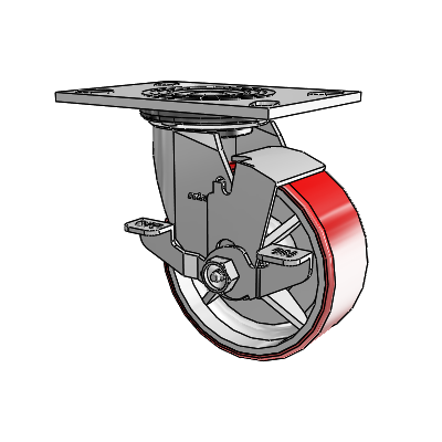 4 Series 2 Inch Wide Top Plate Swivel Caster Caster with 5 x 2 Moldon Polyurethane (Cast Iron Core) Wheel and Top Lock Brake