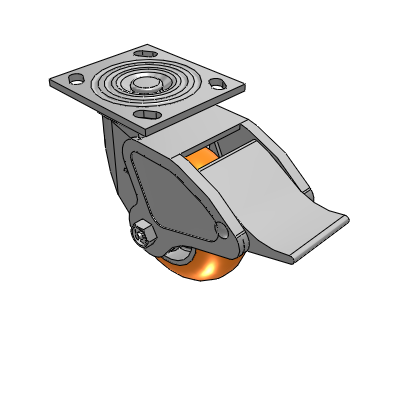 4 Series 2 Inch Wide Top Plate Swivel Caster with 5 x 2 CG Max Orange Wheel and Total Lock Brake