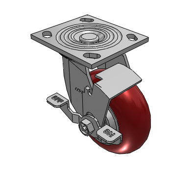 4 Series 2 Inch Wide Top Plate Swivel Caster with 5 x 2 CG Max Maroon Wheel and Top Lock Brake