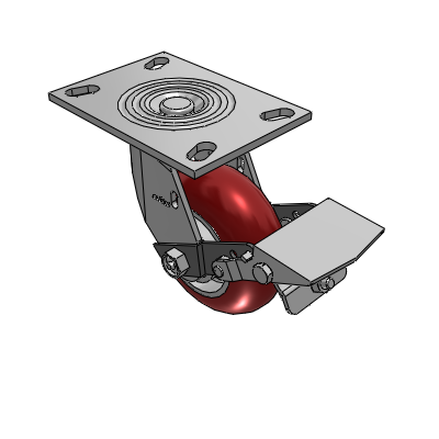 4 Series 2 Inch Wide Top Plate Swivel Caster with 5 x 2 CG Max Maroon Wheel and Tread Lock Brake