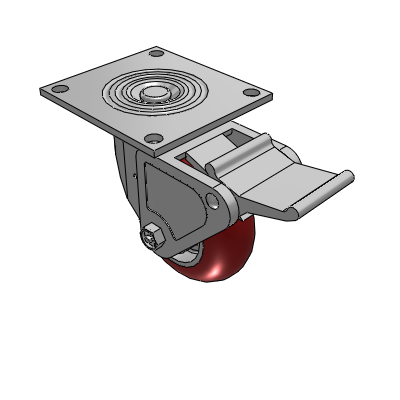 4 Series 2 Inch Wide Top Plate Swivel Caster with 5 x 2 CG Max Maroon Wheel and Tech Lock Brake