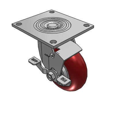 4 Series 2 Inch Wide Top Plate Swivel Caster with 5 x 2 CG Max Maroon Wheel and Top Lock Brake