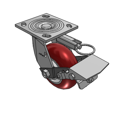 4 Series 2 Inch Wide Top Plate Swivel Caster with 5 x 2 CG Max Maroon Wheel and Tread Lock Brake