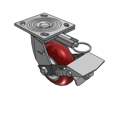 4 Series 2 Inch Wide Top Plate Swivel Caster with 5 x 2 CG Max Maroon Wheel and Tread Lock Brake