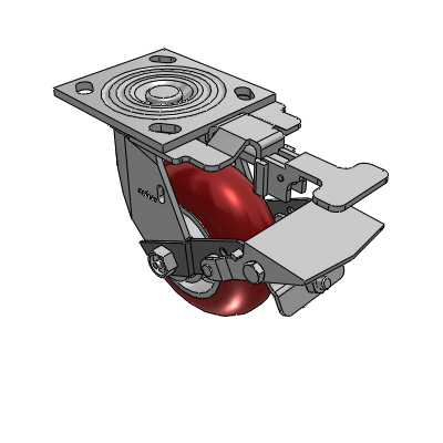 4 Series 2 Inch Wide Top Plate Swivel Caster with 5 x 2 CG Max Maroon Wheel and Tread Lock Brake