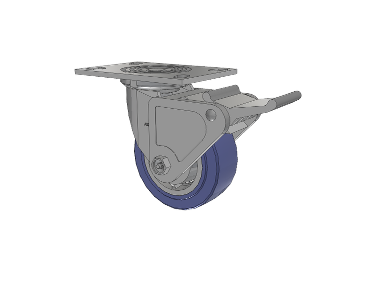 4 Series 2 Inch Wide Top Plate Swivel Caster with 5 x 2 HydroTech (Flat) Wheel and Tech Lock Brake