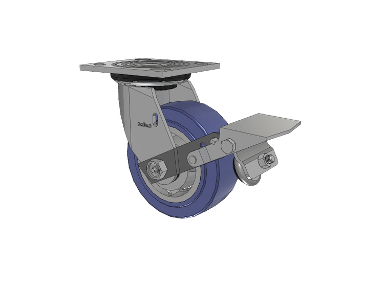 4 Series 2 Inch Wide Top Plate Swivel Caster with 5 x 2 HydroTech (Flat) Wheel and Tread Lock Brake