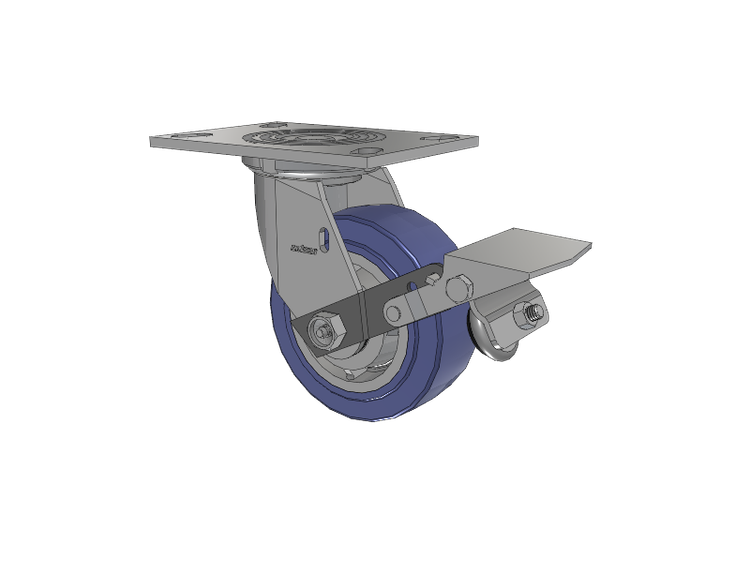 4 Series 2 Inch Wide Top Plate Swivel Caster with 5 x 2 HydroTech (Flat) Wheel and Tread Lock Brake