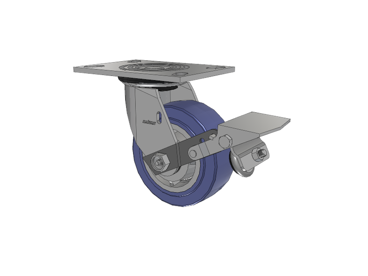 4 Series 2 Inch Wide Top Plate Swivel Caster with 5 x 2 HydroTech (Flat) Wheel and Tread Lock Brake