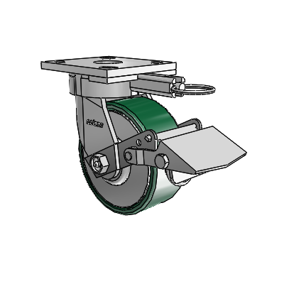 4 Series Kingpinless Casters Top Plate Swivel Caster with 5 x 2 Forged Steel wheel and Tread Lock Brake