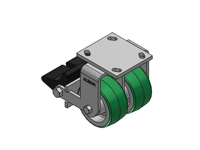 115 Series Top Plate Rigid Green tread on aluminum core Caster with 4 x 2 PD - Polyurethane (Aluminum Core) Wheel and Poly Lock Integrated Brake
