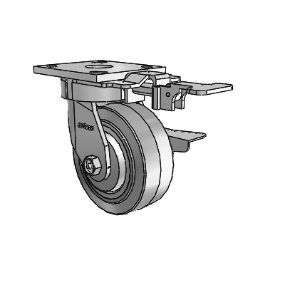 4 Series Kingpinless Casters Top Plate Swivel Caster with 5 x 2 Performa Rubber (Flat/Grey) wheel and Side Lock Brake