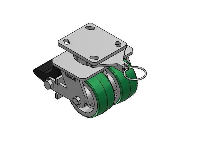 115 Series Top Plate Swivel Green tread on aluminum core Caster with 4 x 2 PD - Polyurethane (Aluminum Core) Wheel and Poly Lock Integrated Brake