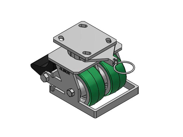 115 Series Top Plate Swivel Green tread on aluminum core Caster with 4 x 2 PD - Polyurethane (Aluminum Core) Wheel and Poly Lock Integrated Brake