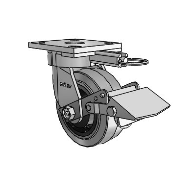 4 Series Kingpinless Casters Top Plate Swivel Caster with 5 x 2 Performa Rubber (Flat/Conductive) wheel and Tread Lock Brake